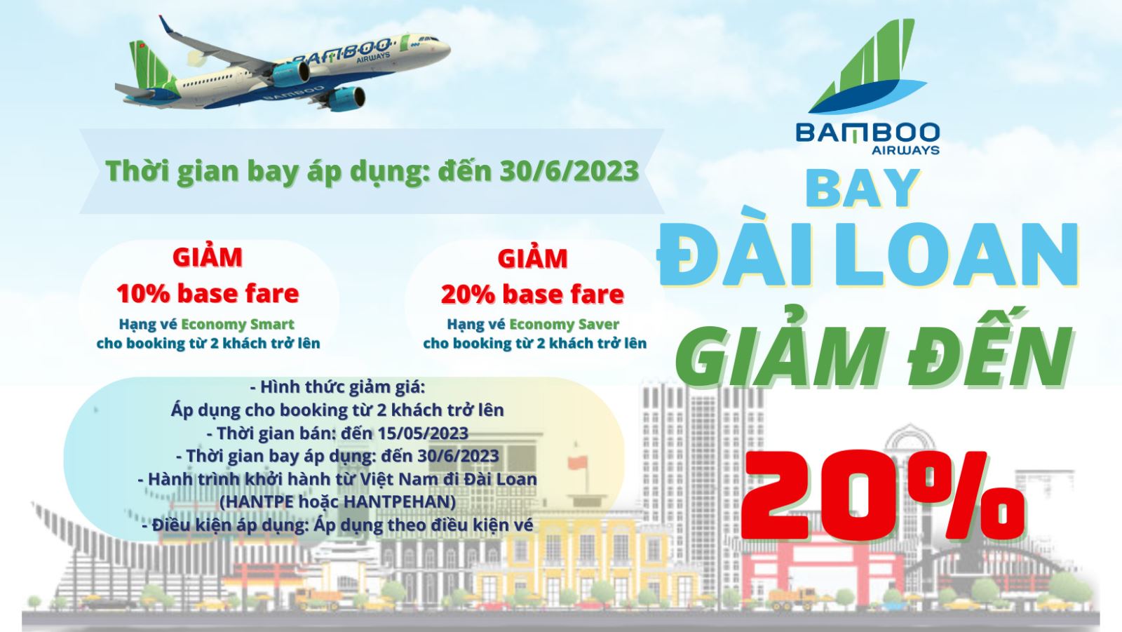 GIẢM ĐẾN 20% ĐƯỜNG BAY HANTPE CỦA BAMBOO AIRWAYS